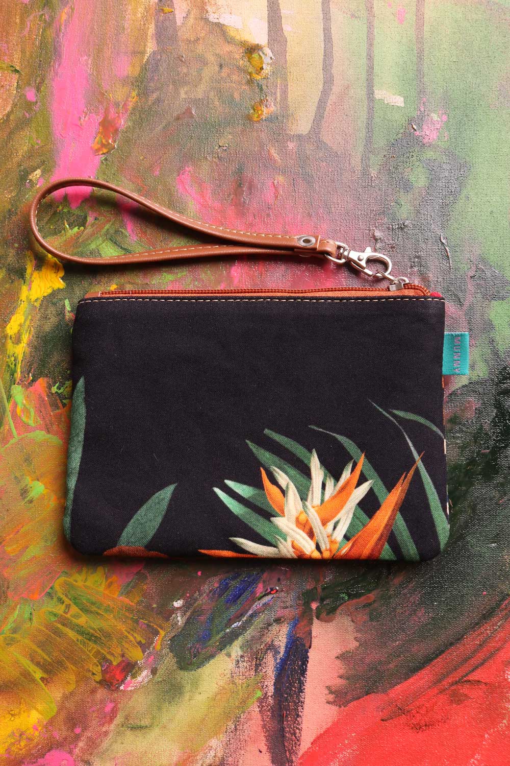 Bolsa de mão com Alça Estampada Floral Listrada preta