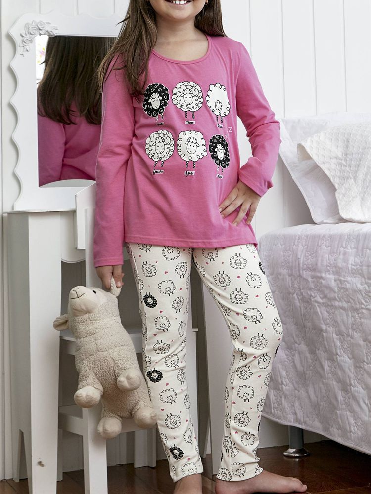 Pijama Longo Infantil Menina Ovelhinha DeMillus 85125 - Foto 1