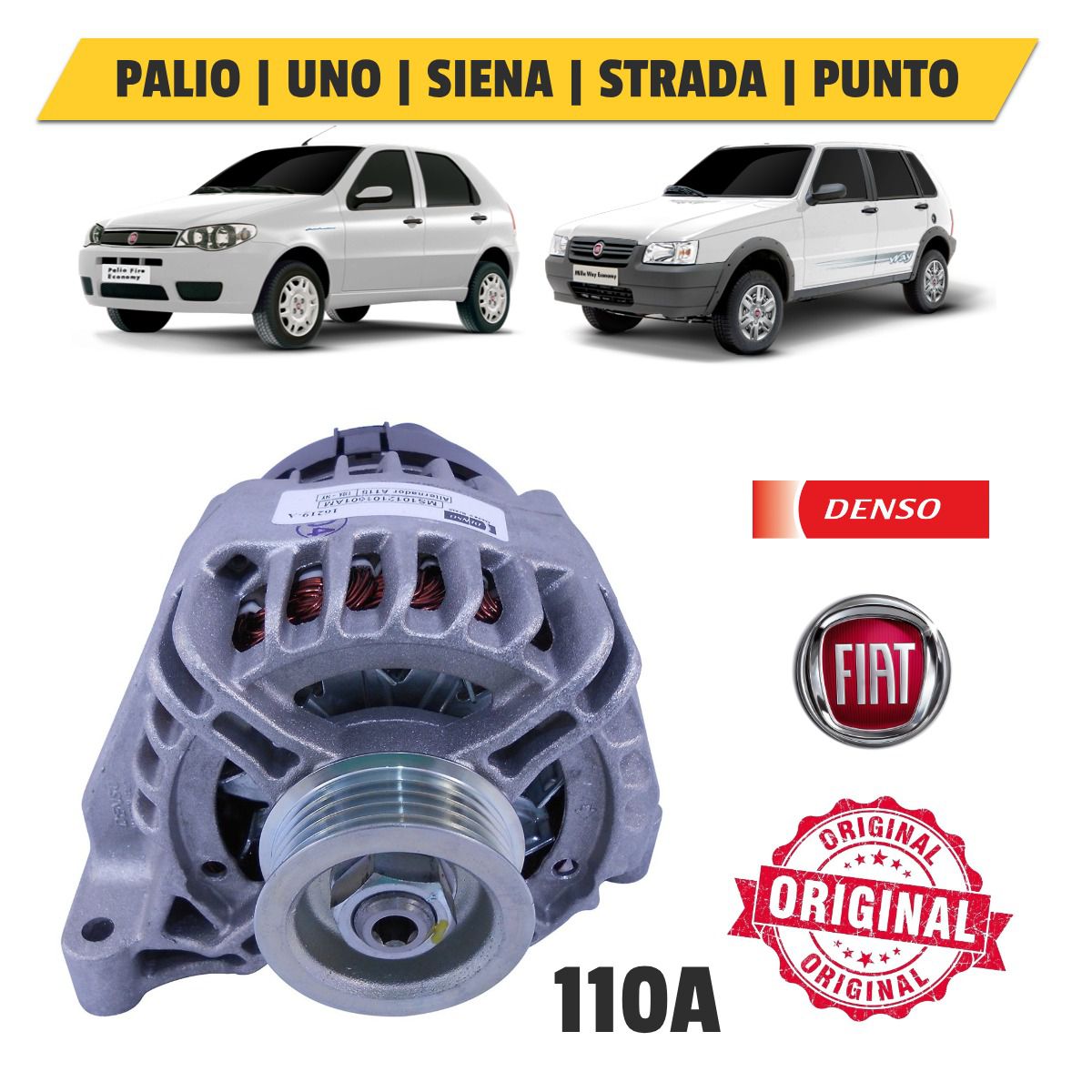 Alternador Fiat Motor Fire 1.0 / 1.4 110A com Ar Condicionado - Denso