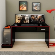 Mesa Para Computador Gamer 1 Gaveta Preto Acetinado/Vermelho - Artely