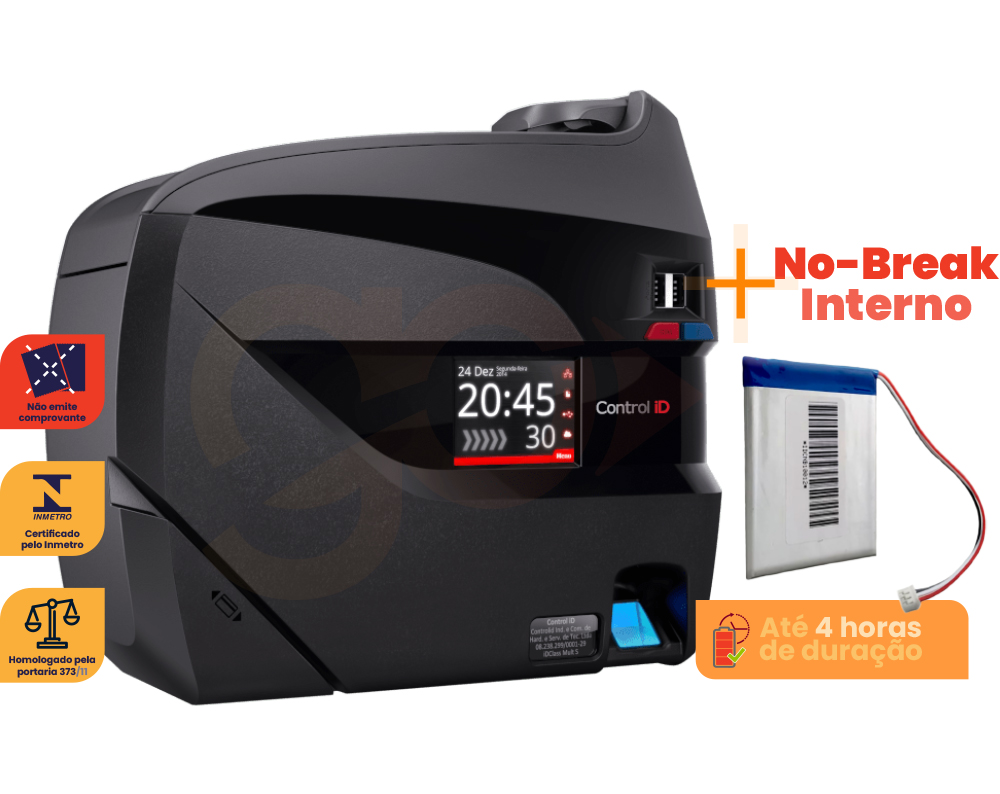 Relógio de Ponto Eletrônico iDClass 373 Biométrico + Prox +NOBREAK Control iD - GO AUTOMAÇÃO