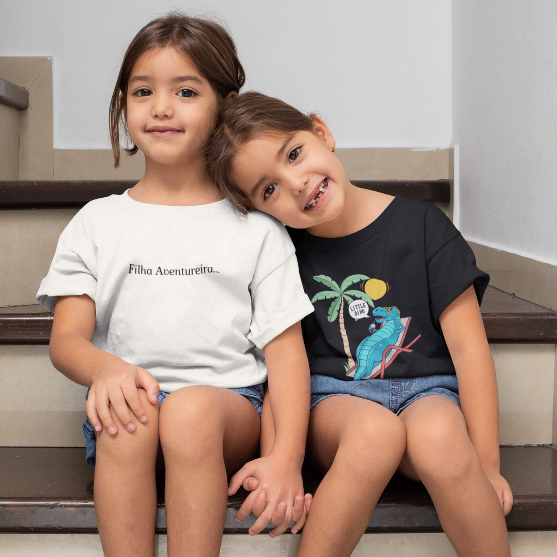 Camiseta Infantil Pai e Filho Algodão Macio Preta Dinossauro Relax