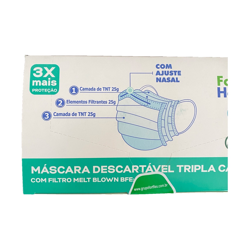 Kit 5 Caixas Mascara Descartáveis Tripla Azul Meltblow 250un Fort Health