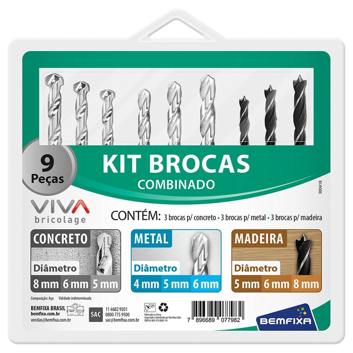 Kit Brocas Combinado 9 Peças BemFixa Viva 7798