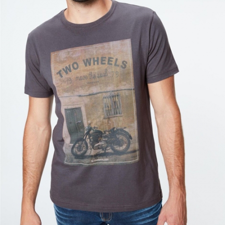 Camiseta Estampa Two Wheels Masculina Manga Curta Damyller