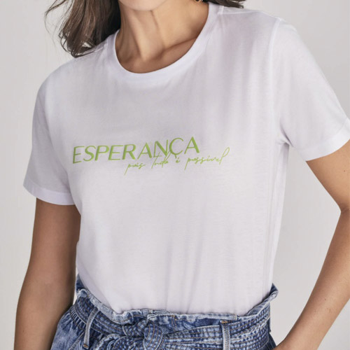 T-Shirt Feminina Blusa Camiseta Manga Curta Branca Lado Avesso
