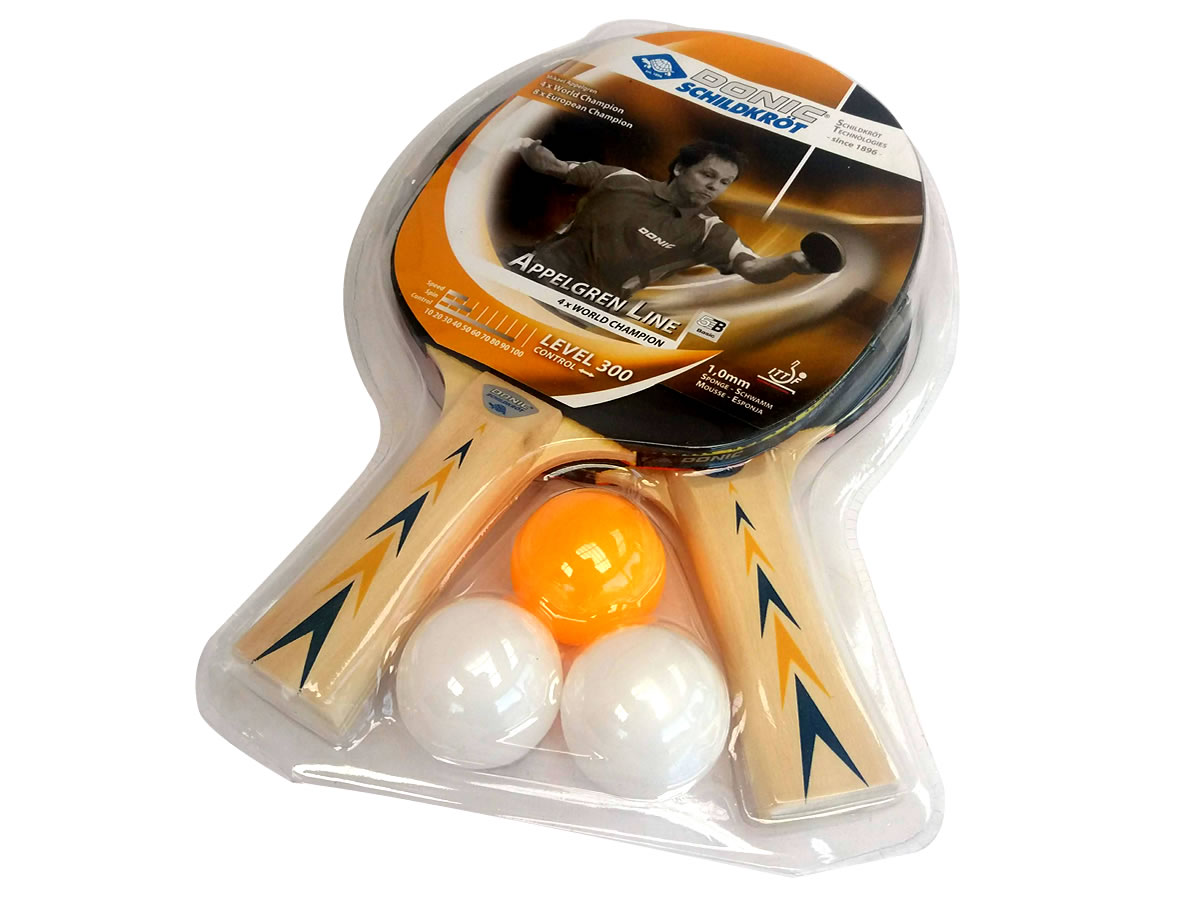 Kit 2 Raquetes + 3 Bolas Tênis De Mesa Donic Appelgren Lv 300