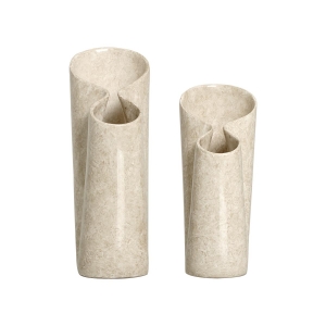 Dupla de Vaso Decorativo de Cerâmica para Mesa Bege Antúrios Petra Marmorizado
