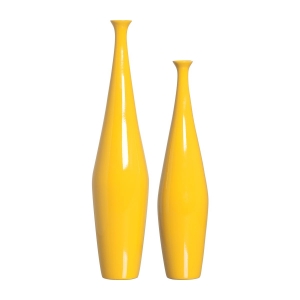 Dupla Vaso de Chão Decorativo Cerâmica Faenza M e P Amarelo Sollis
