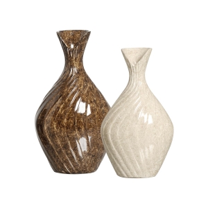 Dupla Vaso Decorativo de Cerâmica Encanto Marmorizado Marrom e Bege  Petra