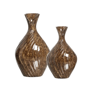 Dupla Vaso Decorativo de Cerâmica Encanto Marmorizado Marrom Petra