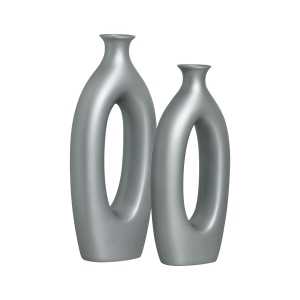 Dupla Vaso Decorativo de Mesa de Cerâmica Taj Cinza Fosco