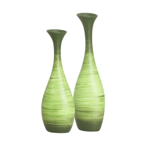 Kit Decorativo de Cerâmica Dupla de Vasos Vanguard Bamboo e Escultura Romance Verde