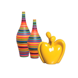 Kit Decorativo de Cerâmica para Sala Dupla Styllo Colors e Escultura Romance Amarela
