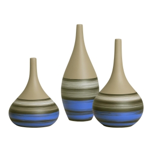 Trio de Vasos de Mesa Jasmim Decoração em Cerâmica Listra Azul Allegro