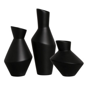Trio de Vasos Decorativos de Cerâmica Organic Preto Fosco