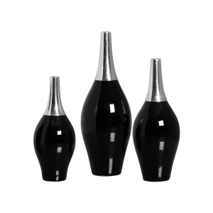 Trio de Vasos Decorativos de Cerâmica Styllo Preto Clássico