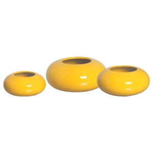Trio Vaso de Cerâmica Amarelo Cachepot Redondo para Decoração de Sala