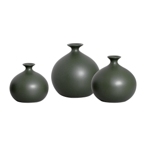 Trio Vaso Decorativo de Cerâmica para Rack de Sala Maia Verde Lúpulo