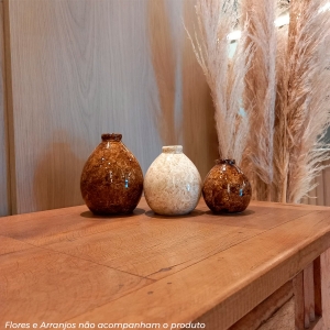Vasinho de Mesa Decoração em Cerâmica Trio Oasis Marrom e Bege Petra