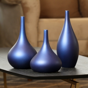 Vaso de Mesa Decorativo para Sala Trio Jasmim Azul Royal Ocean
