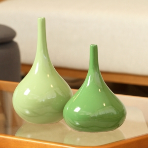 Vaso Decorativo Cerâmica Mesa Dupla Jasmim M e P Verde