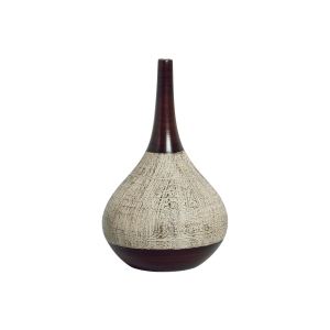 Vaso Decorativo de Cerâmica para Mesa Garrafa Jasmim M Marrom e Palha Ganash
