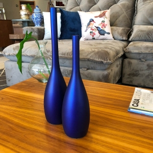 Vaso Decorativo de Cerâmica para Sala e Quarto Dupla Tulipa Azul Royal Ocean