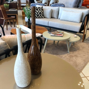 Vaso Decorativo de Cerâmica para Sala e Quarto Dupla Tulipa Marrom e Bege Petra