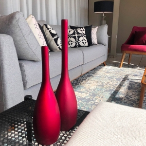 Vaso Decorativo de Cerâmica para Sala e Quarto Dupla Tulipa Vinho Fosco