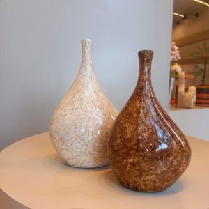 Vaso Decorativo para Mesa Dupla Cristal Bege e Marrom Petra