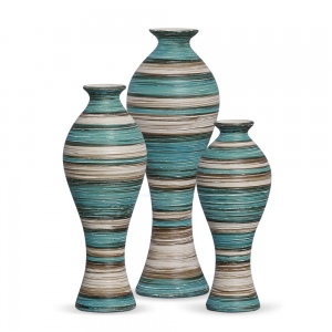 Vaso Decorativo para Sala Trio Califórnia Azul e Palha Marrakesh