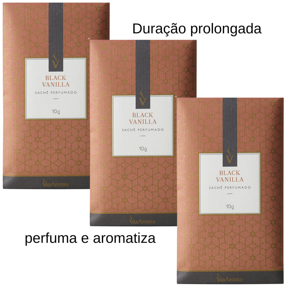 Kit com 3 Sachês Via Aroma 10g Clássica Black Vanilla