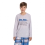 Pijama infantil menino xadrez com frase algodão frio azul