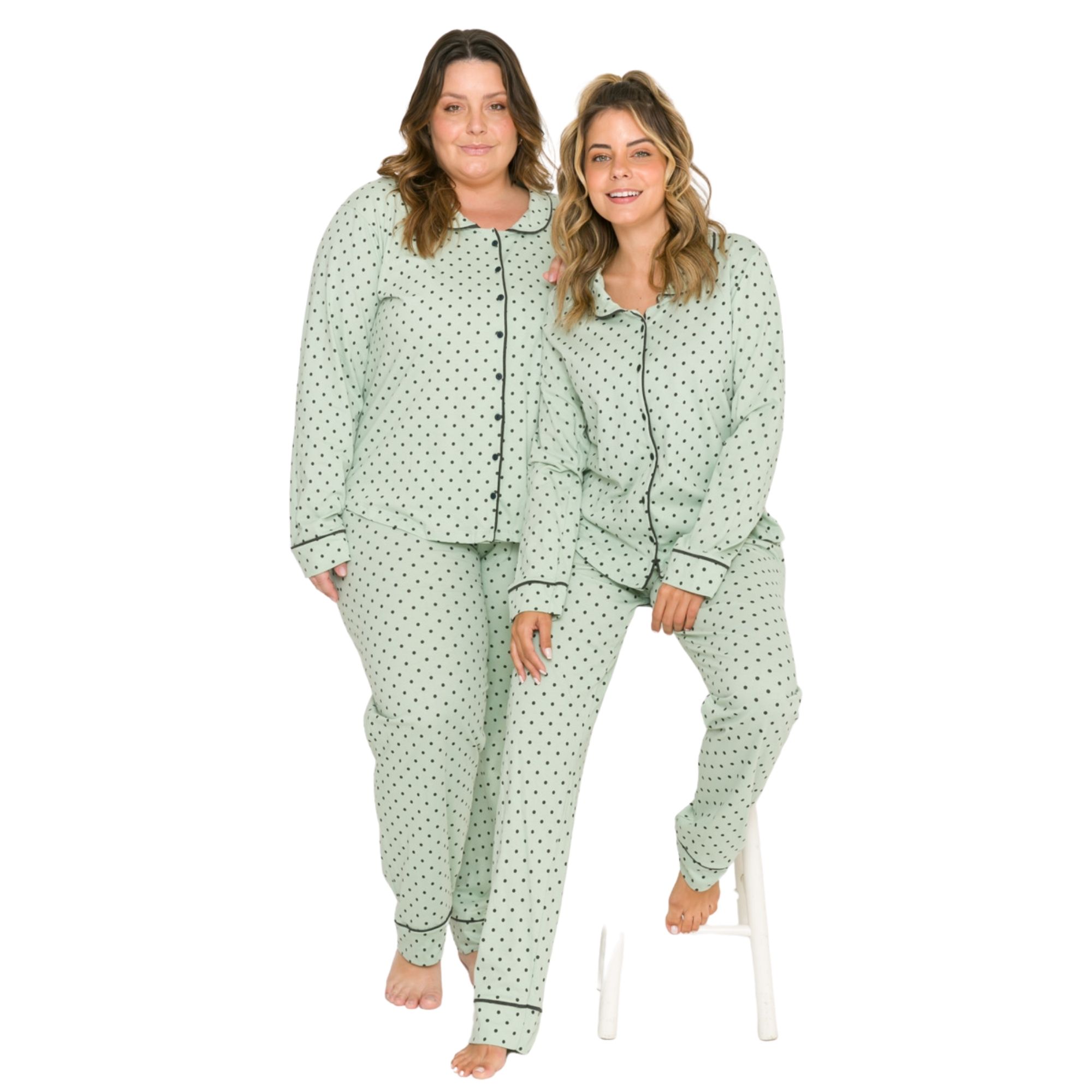 Pijama adulto inverno estilo americano poá verde