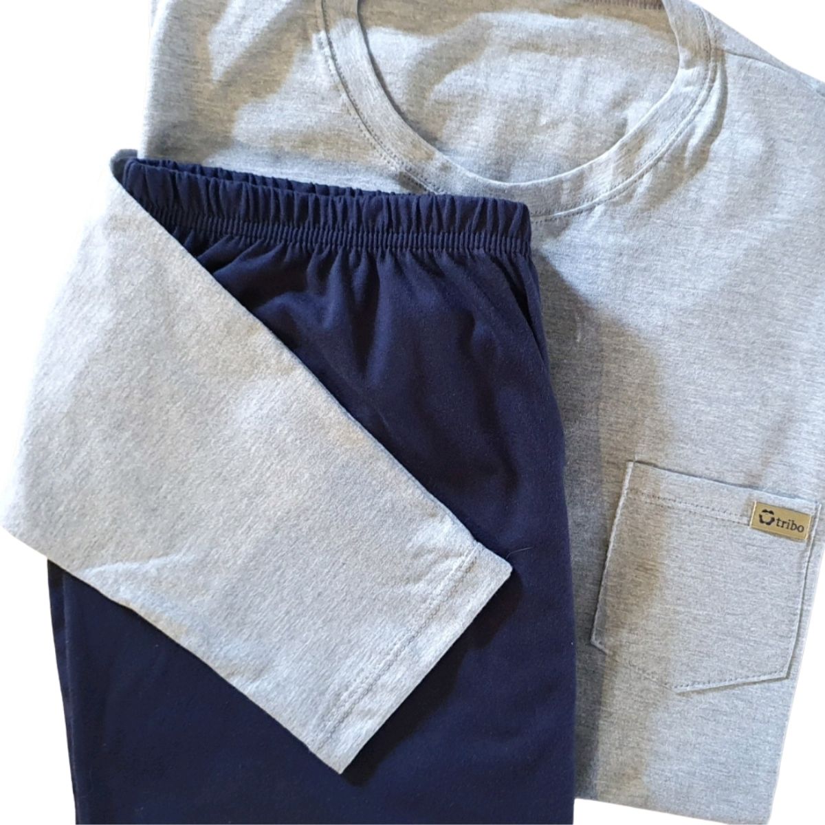 Pijama inverno masculino pai camiseta com bolso calça lisa