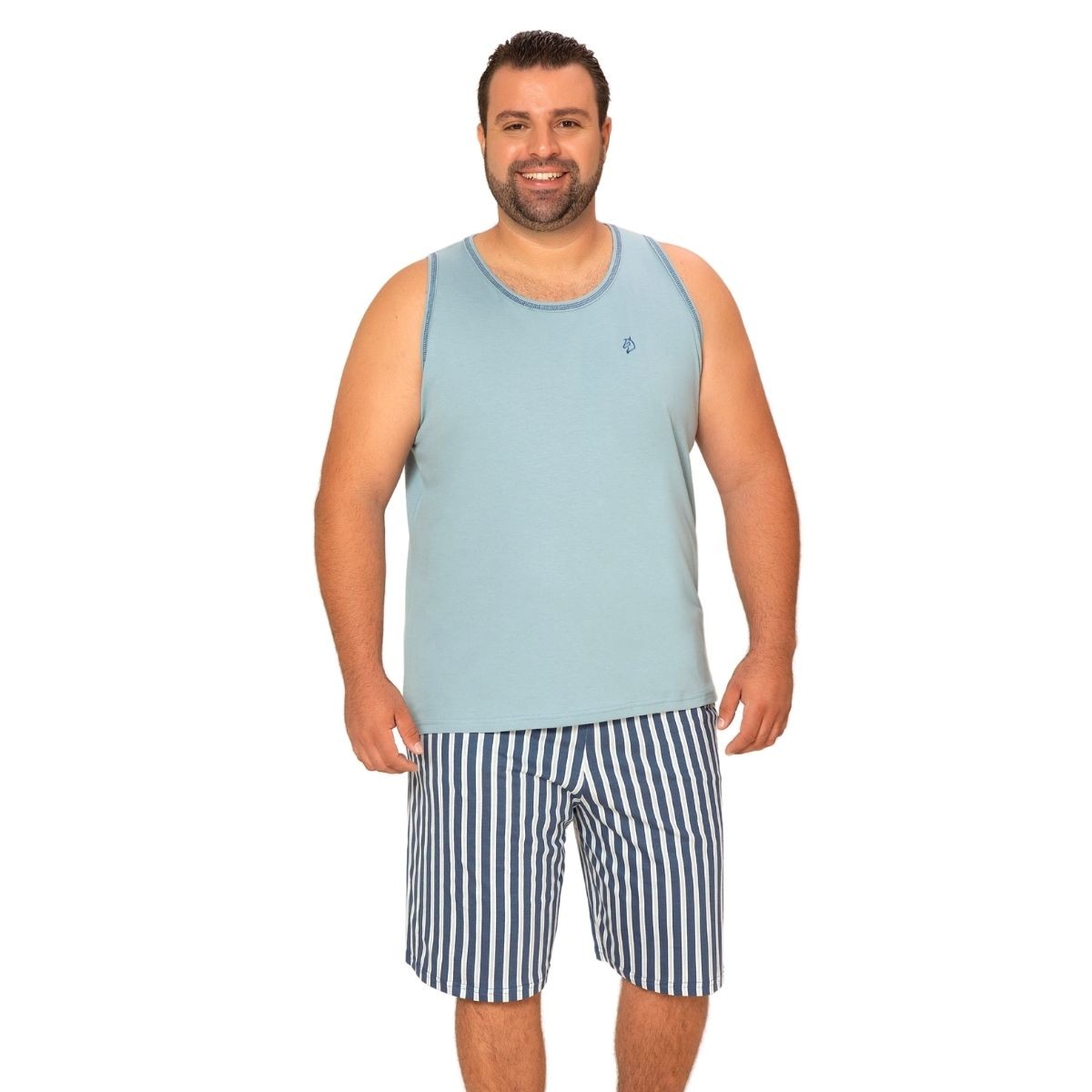Pijama masculino blusa regata bermuda plus size adulto verão