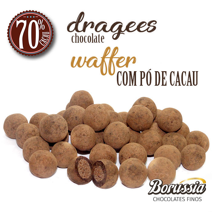 Confeito de Waffer Chocolate 70% com Pó de Cacau Borússia Chocolates
