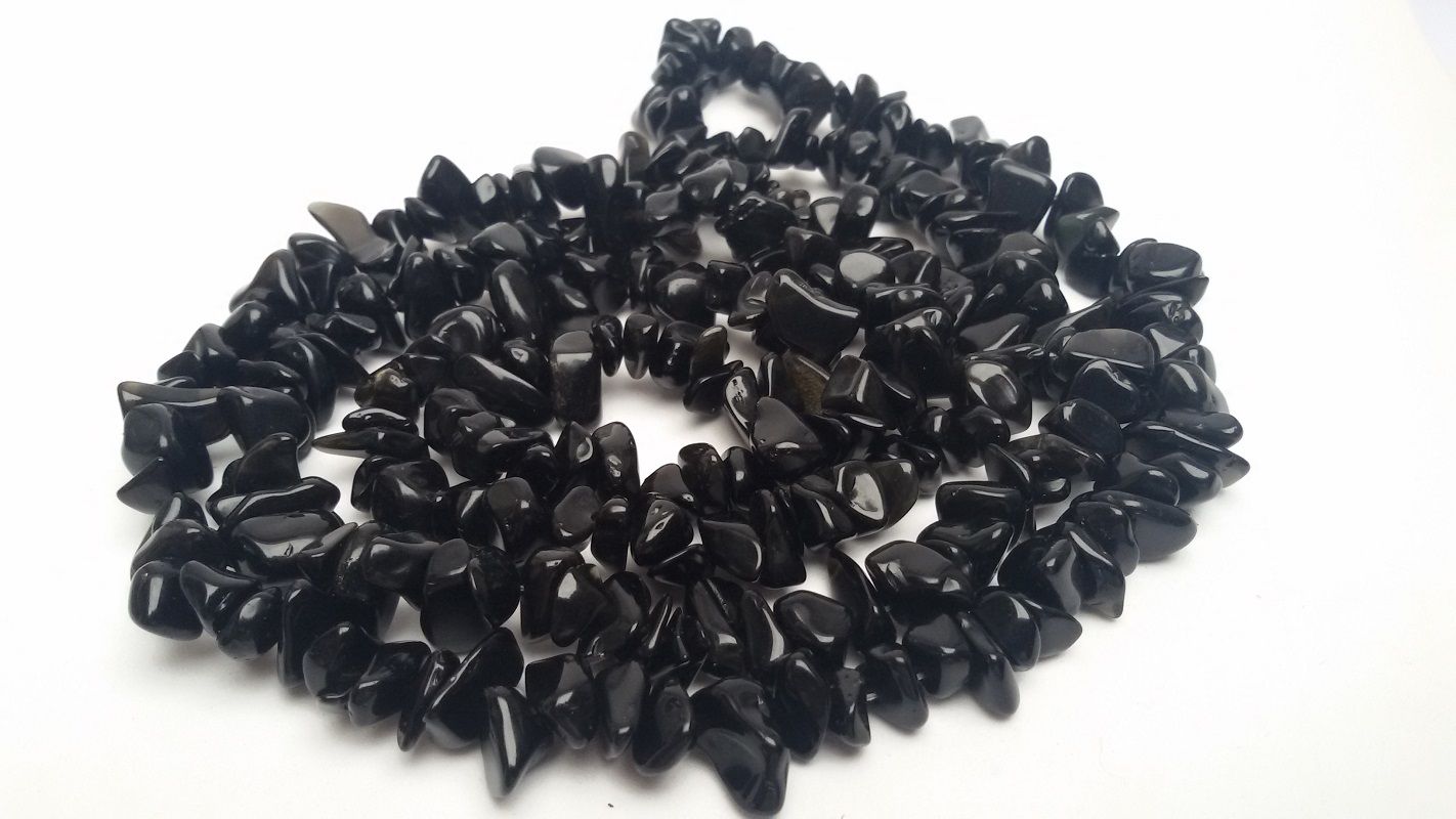 Colar De Cascalho De Pedra Obsidiana Negra Natural