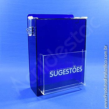 Caixas de Sugestões em Acrilico Azul 20cm caixa com tampa