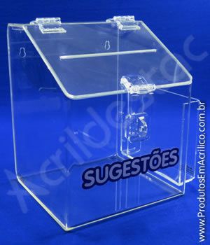Caixa de Sugestões em Acrílico Cristal 20cm para ações e eventos