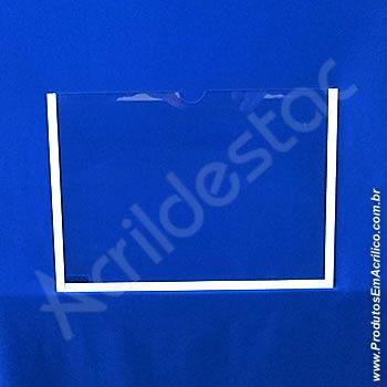 Display de PS Cristal acrilico similar Porta Folheto de parede DUPLO Com Fundo A5 Horizontal