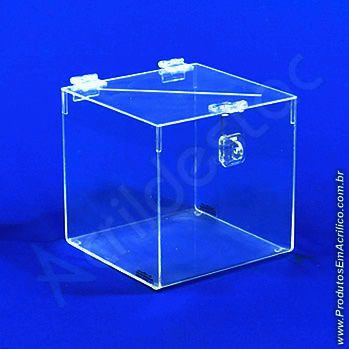 Urna de PS Cristal Quadrada similar ao acrilico Cubo 15x15cm sorteio e doações