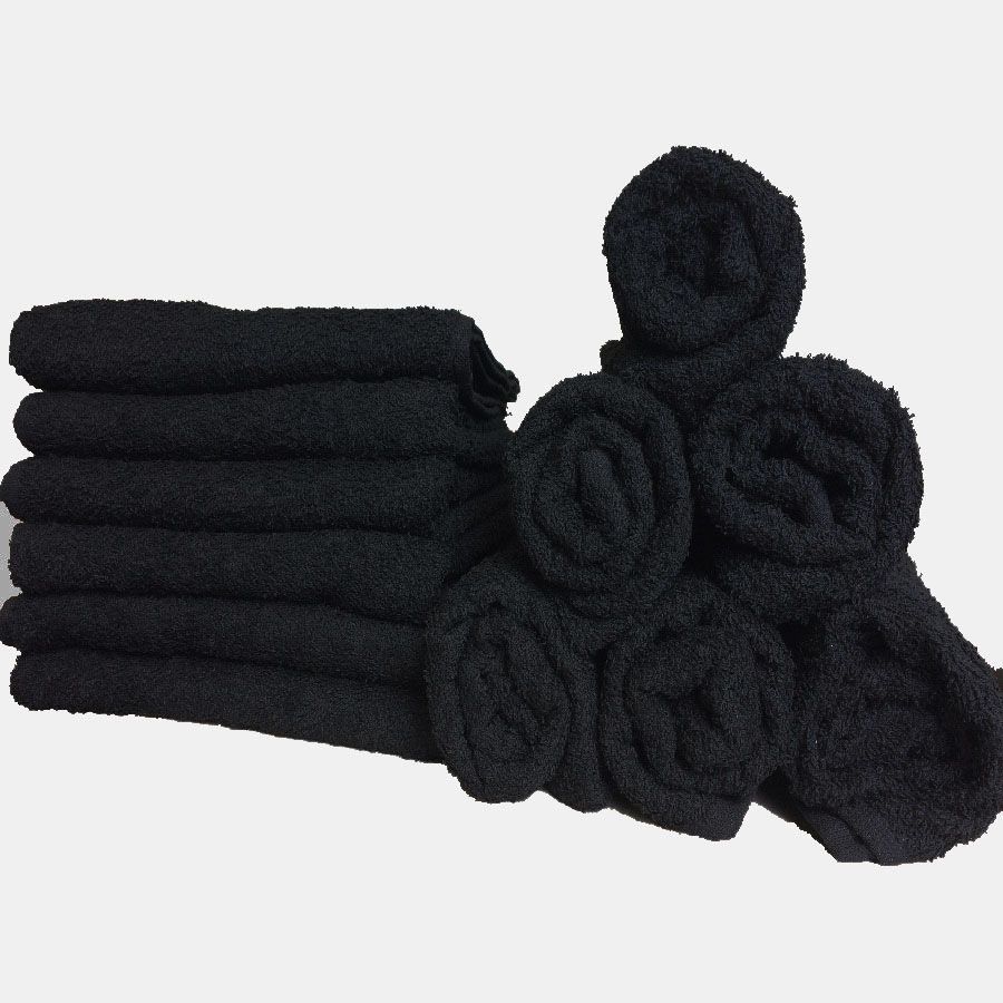 Kit Com 12 toalhas de Rosto para Salão 44 x 80cm -  Preto