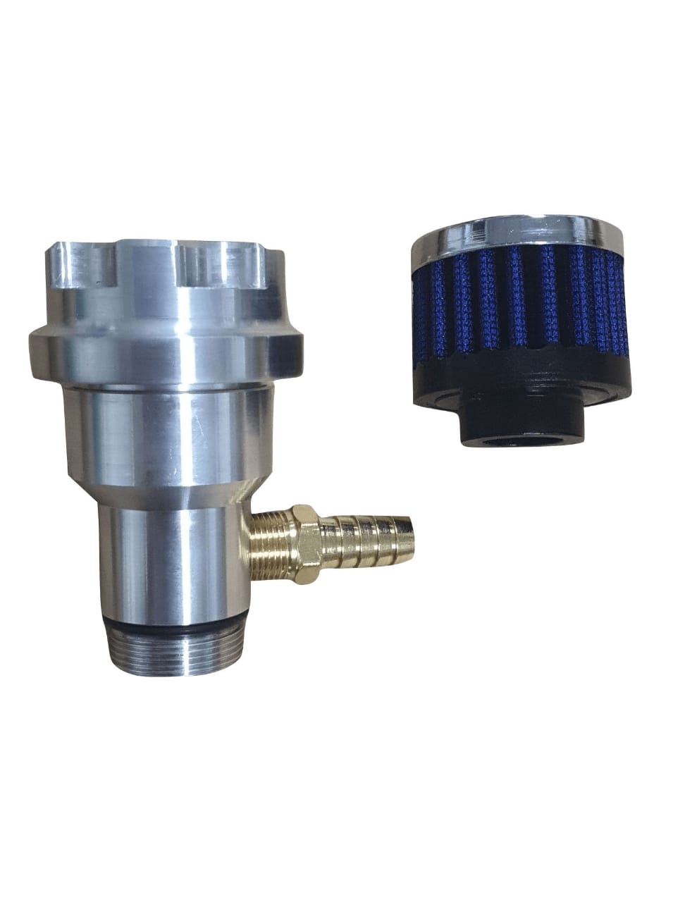 Prolongador de óleo aluminio c/ niple + filtro respiro azul Fusca e similares  - SSR Peças & Acessórios ltda ME.