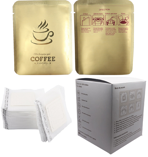 Drip Coffee + Drip Bag Premium Dourado + Envase (café cliente) C/ Caixa - 100un