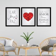 Kit 3 Quadros Decorativos 33x43 Frases Amor Paz Família