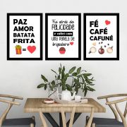 Kit 3 Quadros Decorativos Café Amor Pipoca Brigadeiro