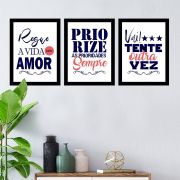 Kit 3 Quadros Decorativos Frases Motivação Regue a Vida com Amor