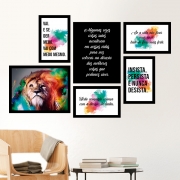 Quadros Decorativos com Moldura Frases Motivação Leão Colorido 